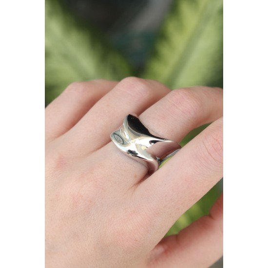 Pirinç Gümüş Renk Ayarlanabilir Kalın Ezme Yüzük Pirinç Gümüş Renk Ayarlanabilir Kalın Ezme Yüzük