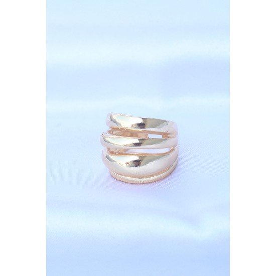 Pirinç Gold Renk Ayarlanabilir Tırtıklı Bombe Yüzük Pirinç Gold Renk Ayarlanabilir Tırtıklı Bombe Yüzük