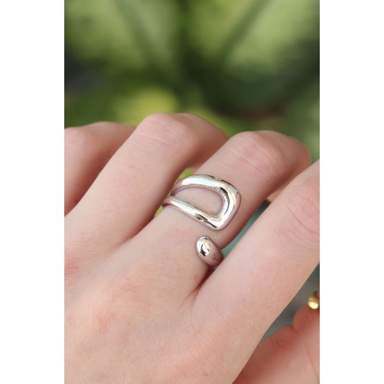 Pirinç Gümüş Renk Ayarlanabilir Yüzük