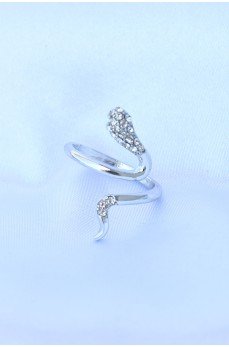 Pirinç Gümüş Renk Ayarlanabilir Zirkon Taşlı Yılan Yüzük