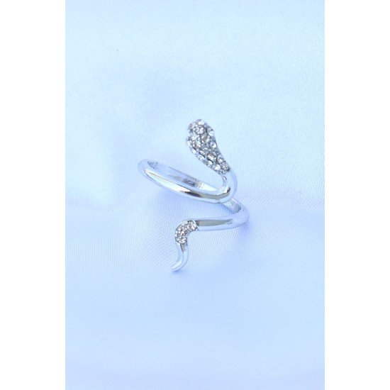 Pirinç Gümüş Renk Ayarlanabilir Zirkon Taşlı Yılan Yüzük Pirinç Gümüş Renk Ayarlanabilir Zirkon Taşlı Yılan Yüzük