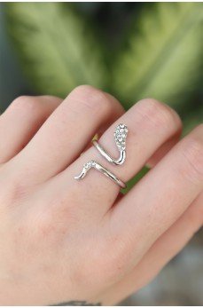 Pirinç Gümüş Renk Ayarlanabilir Zirkon Taşlı Yılan Yüzük