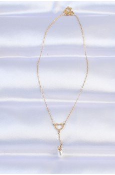 316L Çelik Zincir Gold Renk İnci Taş Detay Kalp Kolye