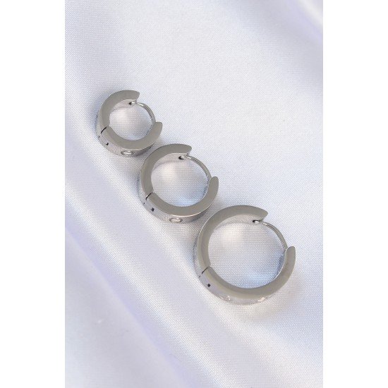 316L Çelik Gümüş Renk Model 3lü Halka Küpe