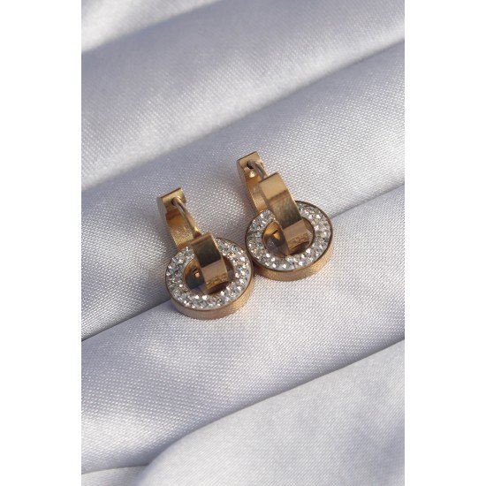 316L Çelik Gold Renk Zirkon Taşlı İç İçe Geçmeli Oval Küpe 316L Çelik Gold Renk Zirkon Taşlı İç İçe Geçmeli Oval Küpe