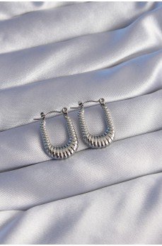 316L Çelik Gümüş Renk Dikdörtgen Tasarımlı Tırtıklı Küpe