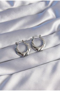 316L Çelik Gümüş Renk Kıvrımlı Görünüm Geometrik Model Küpe