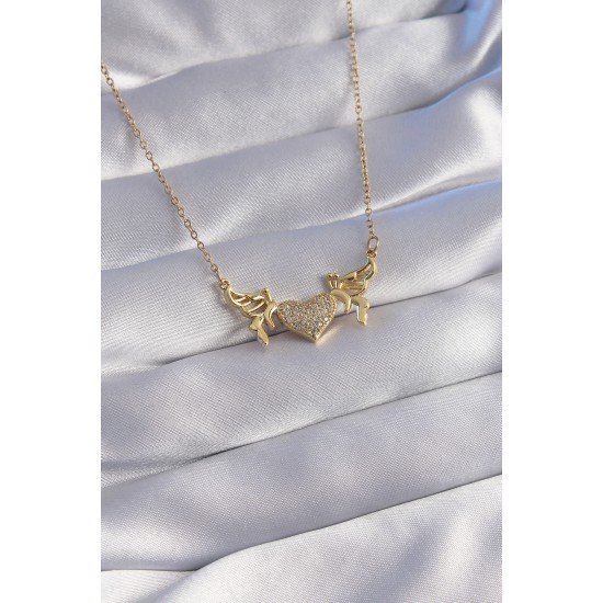 316L Çelik Zincir Gold Renk Zirkon Taşlı Kalp Model Kelebek Detay Kolye 316L Çelik Zincir Gold Renk Zirkon Taşlı Kalp Model Kelebek Detay Kolye