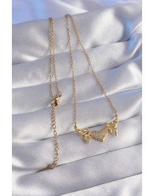 316L Çelik Zincir Gold Renk Zirkon Taşlı Kalp Model Kelebek Detay Kolye