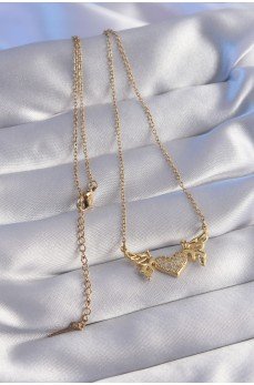 316L Çelik Zincir Gold Renk Zirkon Taşlı Kalp Model Kelebek Detay Kolye 316L Çelik Zincir Gold Renk Zirkon Taşlı Kalp Model Kelebek Detay Kolye