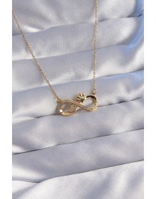 316L Çelik Zincir Gold Renk Zirkon Taşlı Pati ve Kalp Detaylı Sonsuzluk Kolye