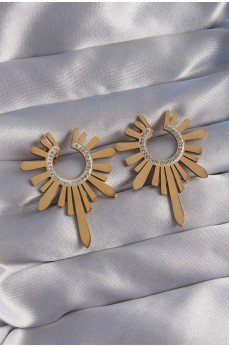 316L Çelik Gold Renk Zirkon Taşlı Güneş Figürlü Küpe