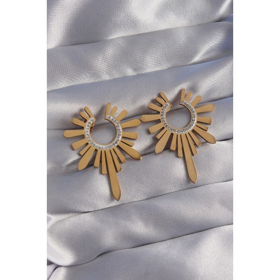 316L Çelik Gold Renk Zirkon Taşlı Güneş Figürlü Küpe 316L Çelik Gold Renk Zirkon Taşlı Güneş Figürlü Küpe