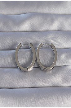 Pirinç Gümüş Renk Zirkon Taşlı Oval Model Küpe