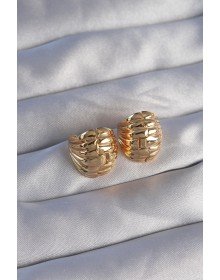 Pirinç Gold Renk Tırtıklı Minimal Bombeli Tasarım Küpe