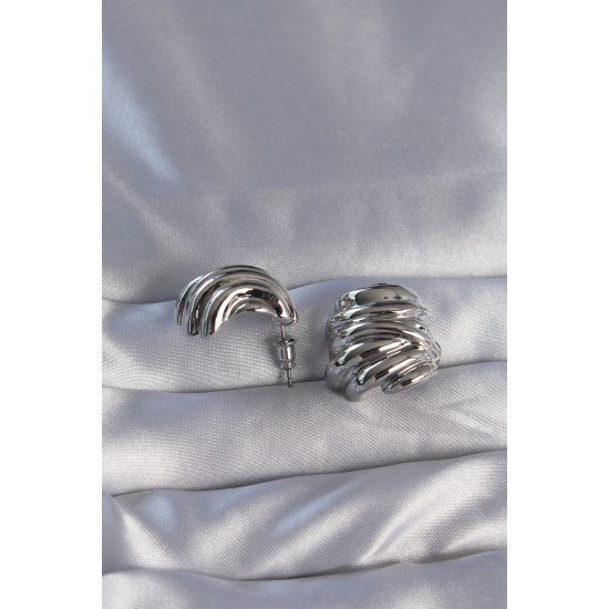 Pirinç Gümüş Renk Tırtıklı Bombe Model Küpe