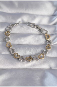 Vip Seri Pirinç Çift Renkli Zirkon Taşlı İçi Boş Kalp Tasarımlı Bileklik Vip Seri Pirinç Çift Renkli Zirkon Taşlı İçi Boş Kalp Tasarımlı Bileklik