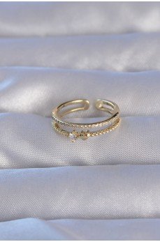 Pirinç Gold Renk Zirkon Taşlı Kalpli Su Yolu Model Ayarlanabilir Yüzük