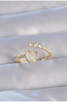 Pirinç Gold Renk Zirkon Taşlı Sedefli Kalp Model Ayarlanabilir Yüzük