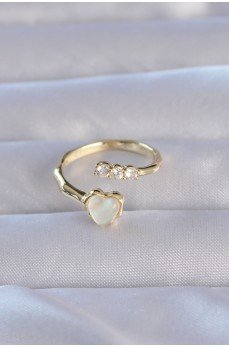 Pirinç Gold Renk Zirkon Taşlı Sedefli Kalp Model Ayarlanabilir Yüzük