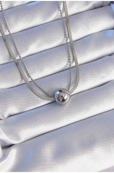 316L Çelik Çift Zincirli Gümüş Renk Topçuk İtalyan Model Kolye
