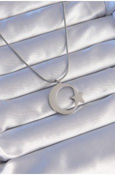 316L Çelik Gümüş Renk Ay Yıldız Model Unisex Kolye