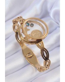 316L Çelik Altın Renk İçi Nazar Boncuk ve Yıldız Figürlü Açılabilir Fanus Kelepçe