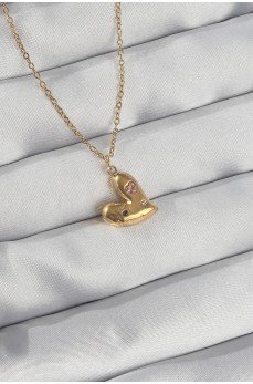 316L Çelik Zincir Gold Renk Renkli Zirkon Taşlı Kalp Kolye