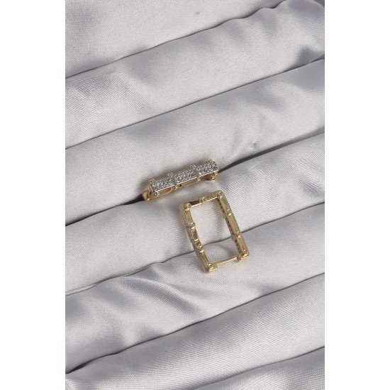 Pirinç Gold Renk Zirkon Taşlı Dikdörtgen Model Seranay Küpe Pirinç Gold Renk Zirkon Taşlı Dikdörtgen Model Seranay Küpe