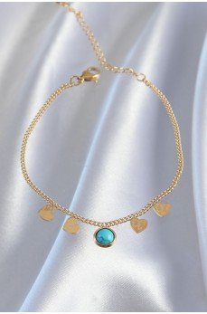 316L Çelik Gold Renk Minimal Kalpli Mavi Taş Detaylı Bileklik