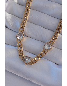 316L Çelik Gold Renk Zirkon Taşlı Kalp Model Zincir Kolye