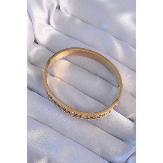 316L Çelik Gold Renk Zirkon Taşlı Model Kelepçe