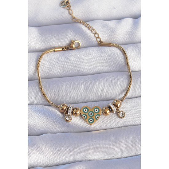 316L Çelik Gold Renk Zirkon Taşlı Nazarlı Kalp Tasarımlı Bileklik 316L Çelik Gold Renk Zirkon Taşlı Nazarlı Kalp Tasarımlı Bileklik