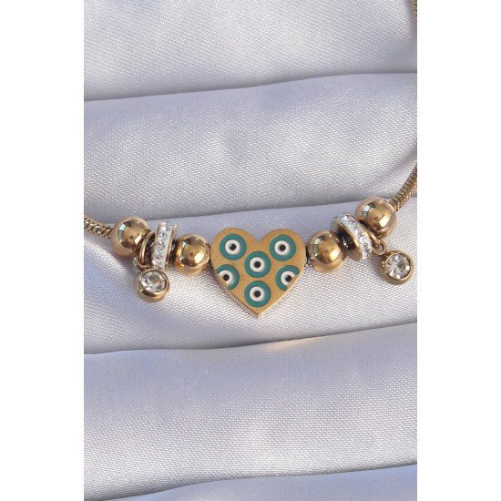 316L Çelik Gold Renk Zirkon Taşlı Nazarlı Kalp Tasarımlı Bileklik 316L Çelik Gold Renk Zirkon Taşlı Nazarlı Kalp Tasarımlı Bileklik