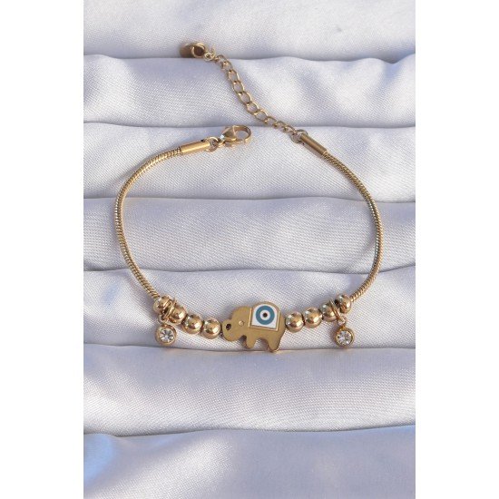 316L Çelik Gold Renk Zirkon Taşlı Nazarlı Fil Tasarımlı Bileklik 316L Çelik Gold Renk Zirkon Taşlı Nazarlı Fil Tasarımlı Bileklik