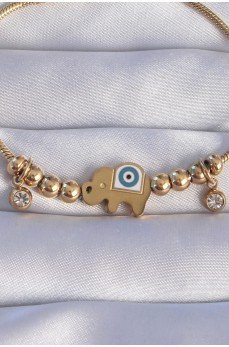 316L Çelik Gold Renk Zirkon Taşlı Nazarlı Fil Tasarımlı Bileklik