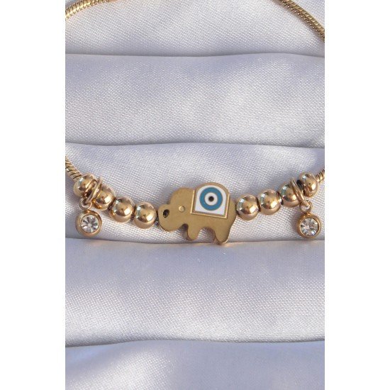 316L Çelik Gold Renk Zirkon Taşlı Nazarlı Fil Tasarımlı Bileklik 316L Çelik Gold Renk Zirkon Taşlı Nazarlı Fil Tasarımlı Bileklik
