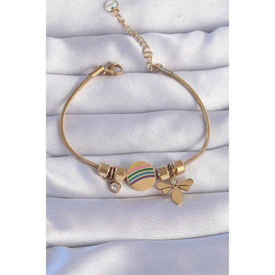 316L Çelik Gold Renk Zirkon Taşlı Gökkuşağı Tasarımlı Yusufçuk Bileklik 316L Çelik Gold Renk Zirkon Taşlı Gökkuşağı Tasarımlı Yusufçuk Bileklik