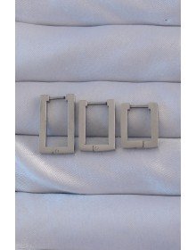 316L Çelik Gümüş Renk Dikdörtgen Küpe Seti