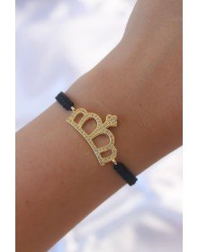 Gold Renk Zirkon Taşlı Taç Figür Makrome Bileklik