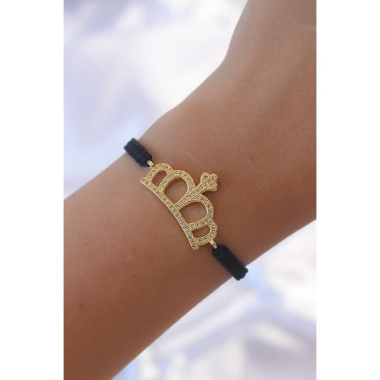 Gold Renk Zirkon Taşlı Taç Figür Makrome Bileklik Gold Renk Zirkon Taşlı Taç Figür Makrome Bileklik