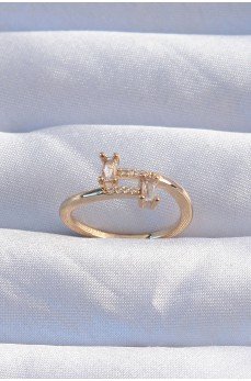 Pirinç Gold Renk Zirkon Taşlı Geometrik Ayarlanabilir Yüzük