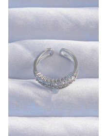 Pirinç Gümüş Renk Sedefli Zirkon Taşlı Su Yolu Model 2li Görünüm Ayarlanabilir Yüzük