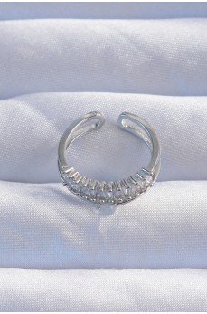 Pirinç Gümüş Renk Sedefli Zirkon Taşlı Su Yolu Model 2li Görünüm Ayarlanabilir Yüzük Pirinç Gümüş Renk Sedefli Zirkon Taşlı Su Yolu Model 2li Görünüm Ayarlanabilir Yüzük