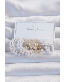 Gold Renk Lila Boncuklu Halka Küpe Seti