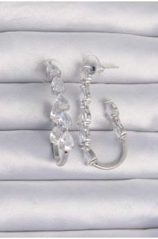 Pirinç Gümüş Renk Damla Zirkon Taş Tasarımlı Küpe