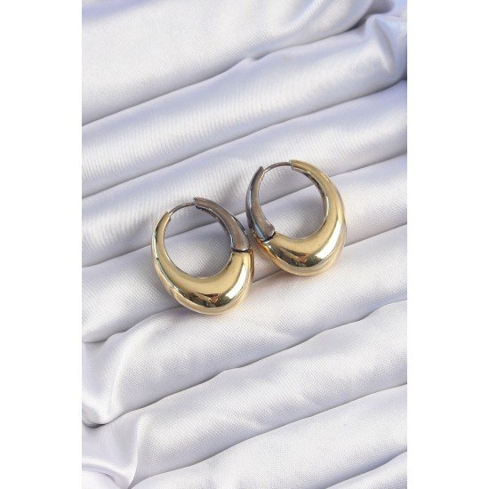 Pirinç Gold Gümüş Renkli Oval Bombeli Küpe Pirinç Gold Gümüş Renkli Oval Bombeli Küpe