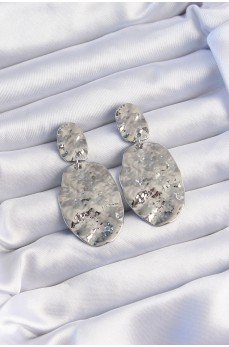 Pirinç Gümüş Renk Ezme Plaka Küpe Pirinç Gümüş Renk Ezme Plaka Küpe