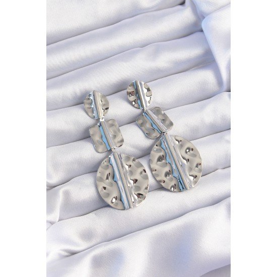 Pirinç Gümüş Renk Geometrik Ezme Plaka Küpe Pirinç Gümüş Renk Geometrik Ezme Plaka Küpe