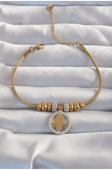 316L Çelik Gold Renk Zirkon Taş Aksesuarlı Fatma Ana Eli Bileklik